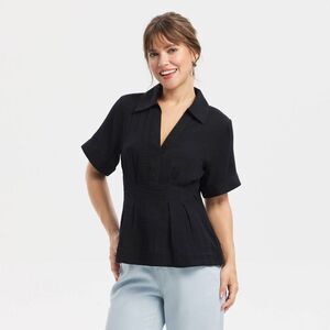 Women's Dolman Short Sleeve Collared V-Neck Top - Universal Thread Black XS